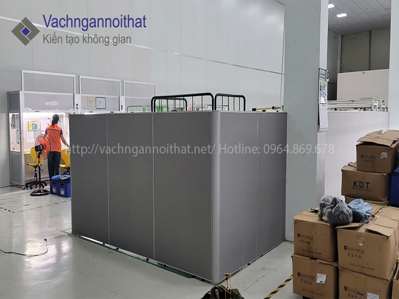 Thi công vách ngăn lửng khu sản xuất